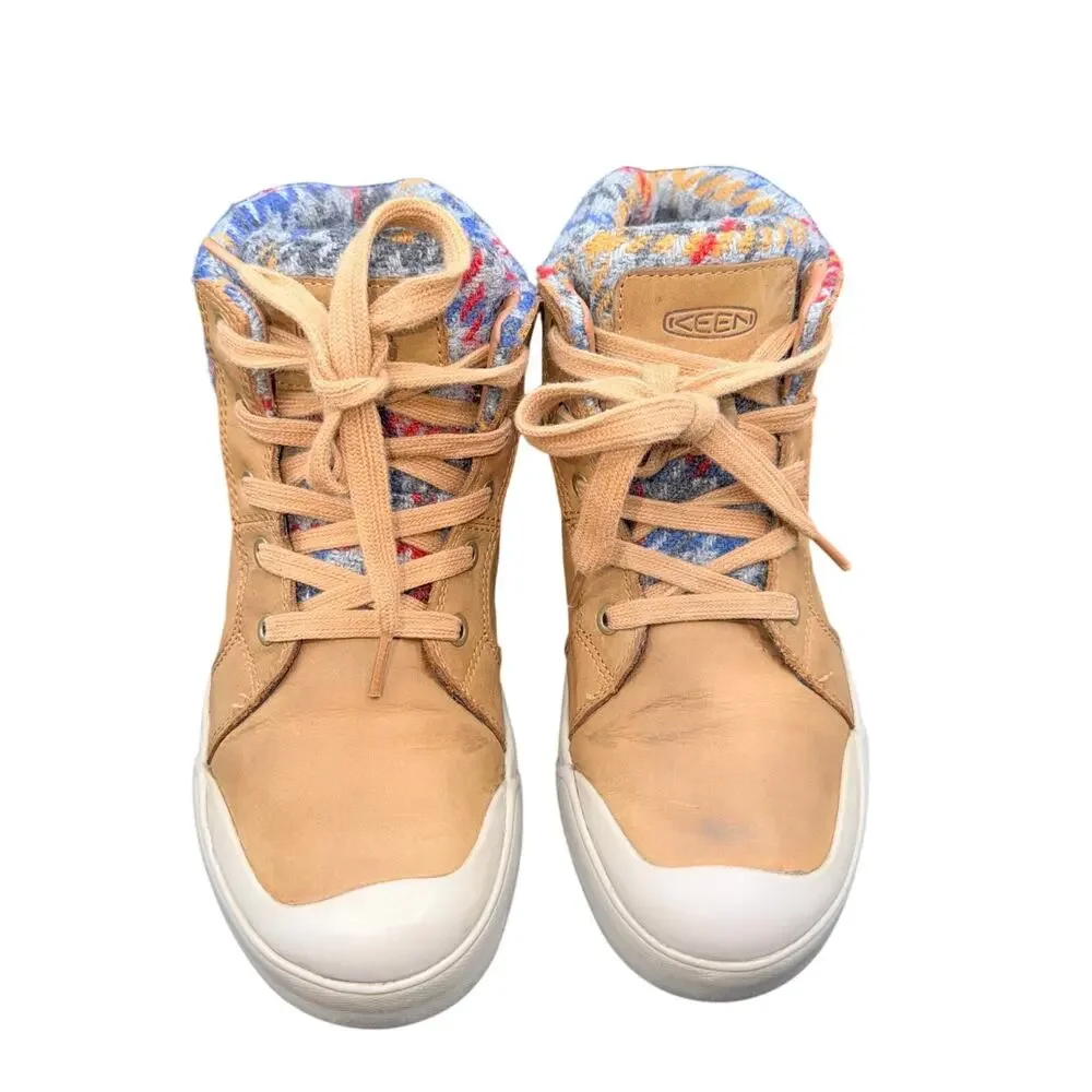 KEEN Elsa II Sneaker Boot Womens 8 Tan Leather Plaid Wool Insulated